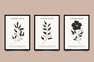 conjunto de estampados colección de pared de póster de arte lineal de flores modernas vector