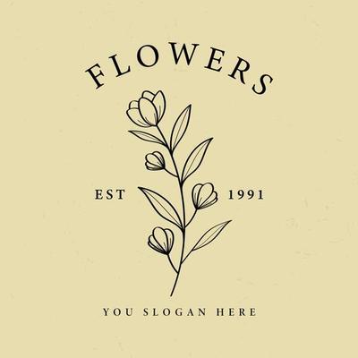 Flower line art logo design template