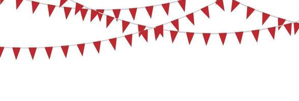 Red bunting party flags isolated on white background, vector illustration