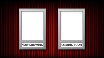 Movie poster frame template with now showing and coming soon, vector illustration