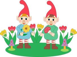 Fairy tale fantastic gnomes. Garden gnomes cartoon Set of fun illustrations. Vector flat illustration.