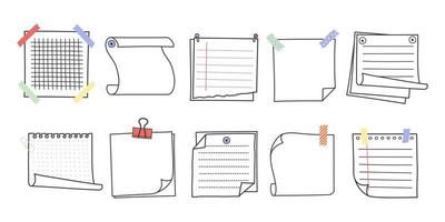 Doodle hand drawn memo notes and reminders vector illustration set.