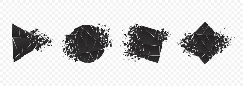 Shape explosion broken and shattered flat style design vector illustration set isolated on transparent background.
