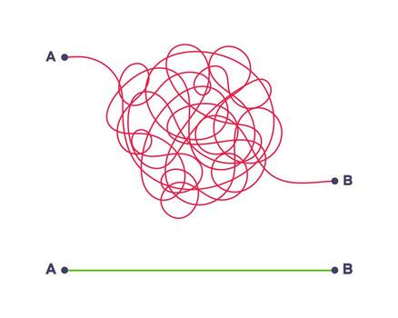 Complex and easy simple way from point A to B vector illustration.