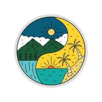 concepto de naturaleza yin yang de montaña y playa. vida silvestre y verano. para insignia parche emblema gráfico vector arte diseño de camiseta