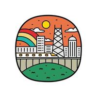 a train cross a city and tower at the day .Design for t-shirt, badge, kids stuff, sticker, etc vector