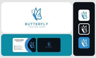 paquete de tarjeta de visita y diseño de logotipo. Ilustración de vector de mariposa morfo azul. impresión decorativa
