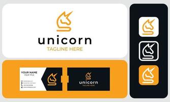 paquete de tarjeta de visita y diseño de logotipo. vector de diseño de logotipo de unicornio