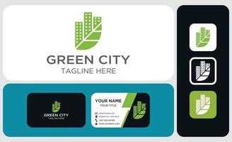 abstract green city logo and business card templat vector