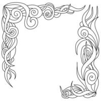Decorative contour corners with curls and wavy spirals, outline zen frame for decor