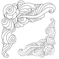 Decorative zen corner made of doodle curls and flowing lines, coloring page with corner frame with tangles and spirals, vector illustration