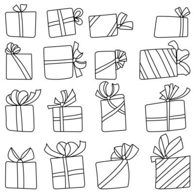 Christmas gifts set. Black and white drawing of different holiday boxes.  Vector illustration. 14864439 Vector Art at Vecteezy