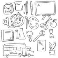 Set of school doodles, outlines of various school and educational attributes, coloring page on the topic of learning vector