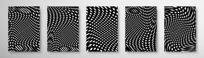 Establecer fondo de arte óptico de portada. pancarta de rayas onduladas negras. vector