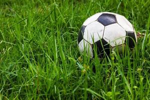 Football old grass dew. photo