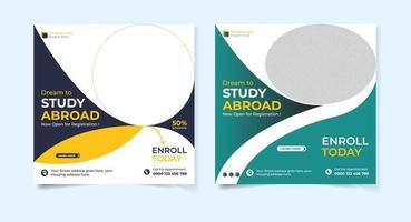 Modern study abroad social media post design template set vector