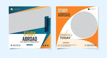 Modern study abroad social media post design template set vector