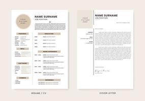 Minimalis CV Resume and Cover Letter Design Template. Super Clean and Clear Professional Modern Design. Stylish Minimalis Elements and Icons with Soft Brown Color - Vector Template.