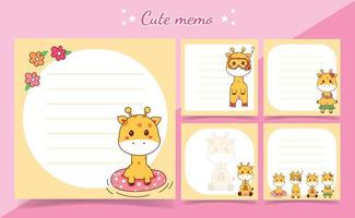 cute giraffe cartoon summer memo notes Template for Greeting Scrap booking Card Design vector