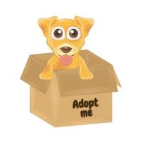 perro feliz jadeando en una caja vector de adopción de mascotas
