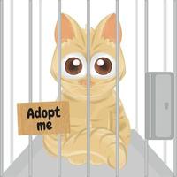 lindo gatito triste en un vector de adopción de mascotas de jaula