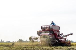 Low angle view Combine harvesters. photo