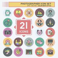 Icon Set Photographer . suitable for Art symbol. Color Mate Style. simple design editable. design template vector. simple illustration vector