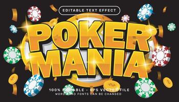 efecto de texto 3d de poker mania y efecto de texto editable vector