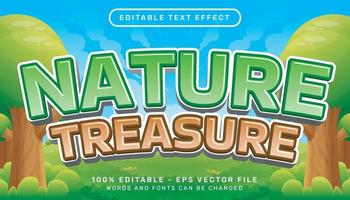 efecto de texto 3d del tesoro natural y efecto de texto editable con ilustración de hoja y jungla