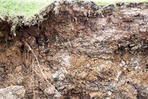 Soil layer erodes water erosion. photo