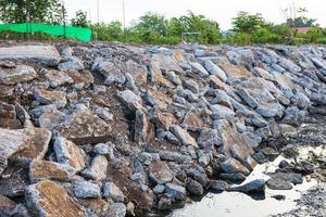 View of the rubble of many large concrete blocks was obtained from the demolition of roads. photo