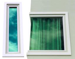 las ventanas de hormigón soladas reflejan el cielo azul. foto