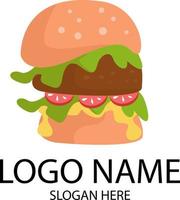 hamburger with cutlet, lettuce, tomato, cheese, vector illustration for logo