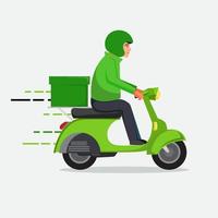 Diseño plano de repartidor con ilustración de vector de motocicleta