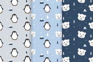 pattern with penguin and snow bear vector