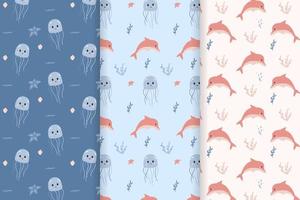 jellyfish and dolphin pattern vector