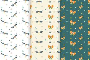 dragonfly and butterfly pattern vector