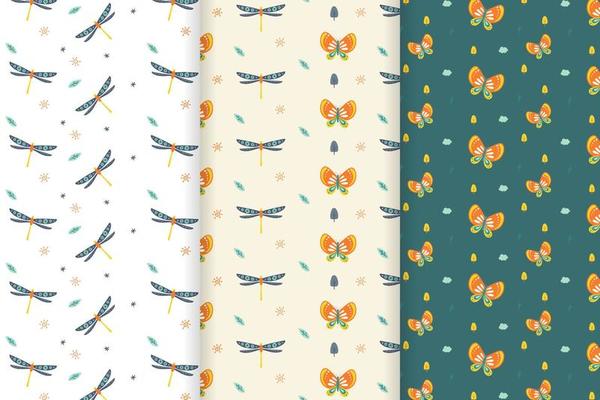 dragonfly and butterfly pattern vector