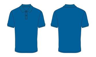 Short Sleeve Polo shirt Fashion Flat sketch vector illustration Blue color template Front And Back views isolated on white background.