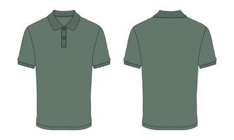 Short Sleeve Polo shirt Fashion Flat sketch vector illustration Green color template Front And Back views isolated on white background.