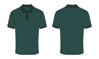 Short Sleeve Polo shirt Fashion Flat sketch vector illustration Green color template Front And Back views isolated on white background.