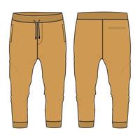 Fleece cotton jersey basic jogger Sweatpant technical fashion flat sketch vector illustration   Yellow Color template front and back views isolated on white background.