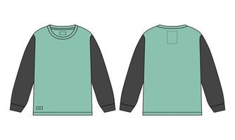 Two tone Color Long Sleeve T shirt Flat style Vector illustration template front and back views isolated on White  background