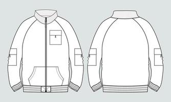 Long sleeve jacket technical fashion flat sketch vector illustration template Front and back views.