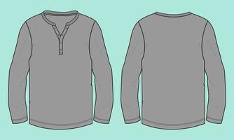 Long sleeve t shirt Technical Fashion flat sketch vector illustration Grey color template Template Front and back views.