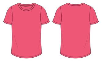 camiseta de manga corta moda técnica boceto plano ilustración vectorial plantilla de color rosa para damas. vector