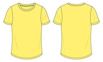 camiseta de manga corta moda técnica boceto plano ilustración vectorial plantilla de color amarillo para damas. vector