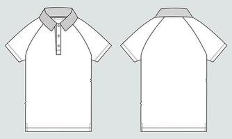 Short Sleeve Raglan Polo shirt Technical Fashion flat  sketch Vector illustration template front and back views.