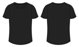 Short Sleeve t shirt Technical Fashion flat sketch Vector illustration Black color template for Ladies.