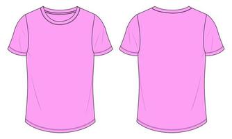 camiseta de manga corta moda técnica boceto plano ilustración vectorial plantilla de color púrpura para damas.